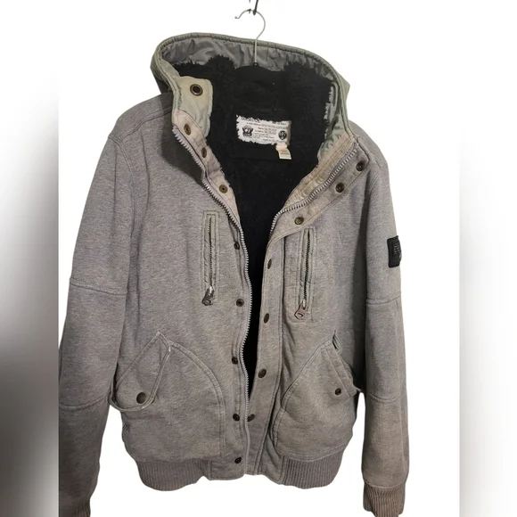 Diesel Co. Sherpa Lined Gray Mens Buttton Up Moto Trucker Jacket, L